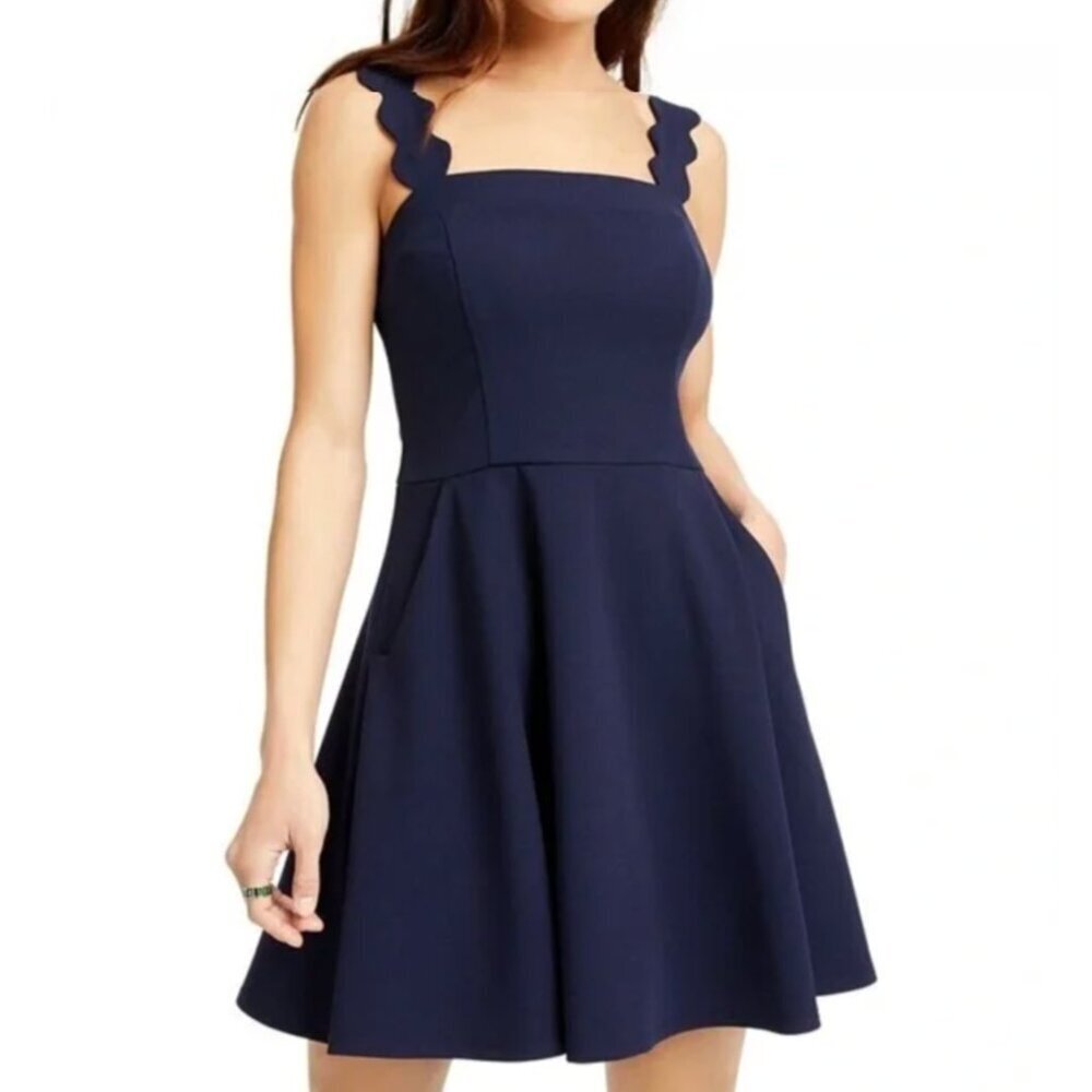 NEW NWT CITY VIBE Solid Navy Blue Mini Fit & Flare Dress Party Wedding JUNIORS